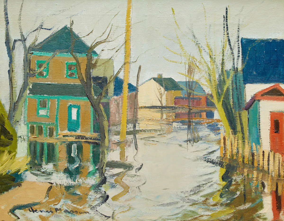 Henri Leopold Masson, Inondation, Pointe Gatineau, oil on canvas