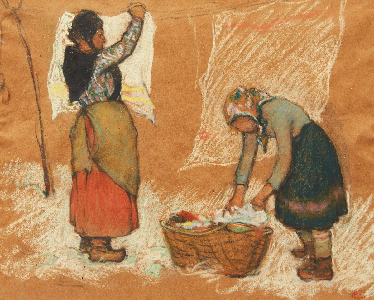 Clarence Alphonse Gagnon, Les Blanchisseuses, Charlevoix (vers 1925), pastel