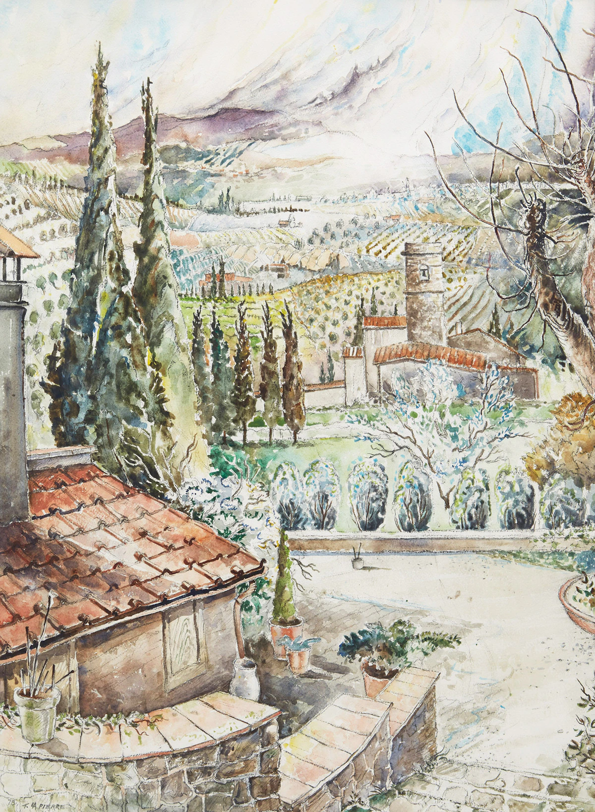 Thomas La Pierre, Via Bosconi, watercolour, 1978