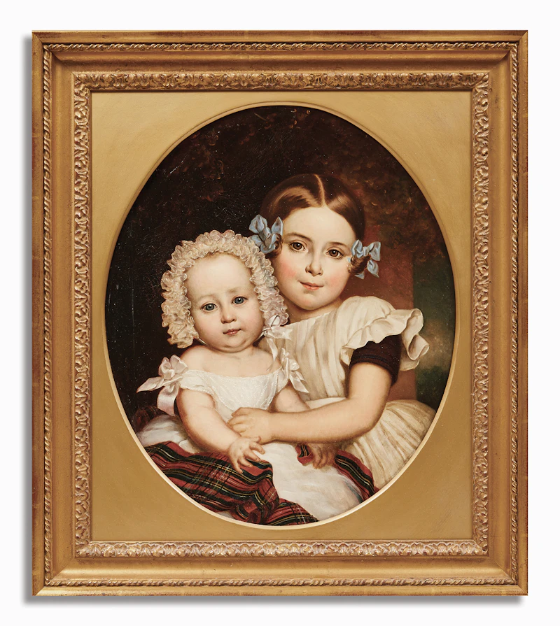 George Théodore Berthon, Portrait of Children (Edith Grant & Sidonie Berthon), oil on canvas - view 2
