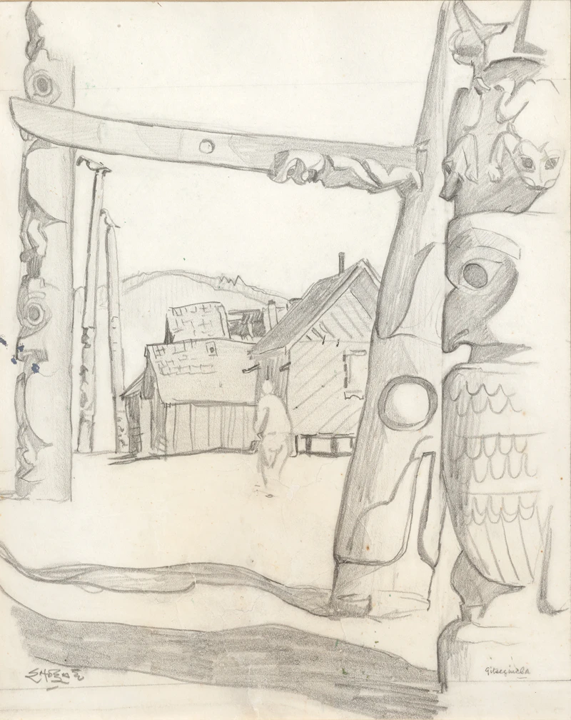 Totem Poles, Gitsegukla by Edwin Headley Holgate
