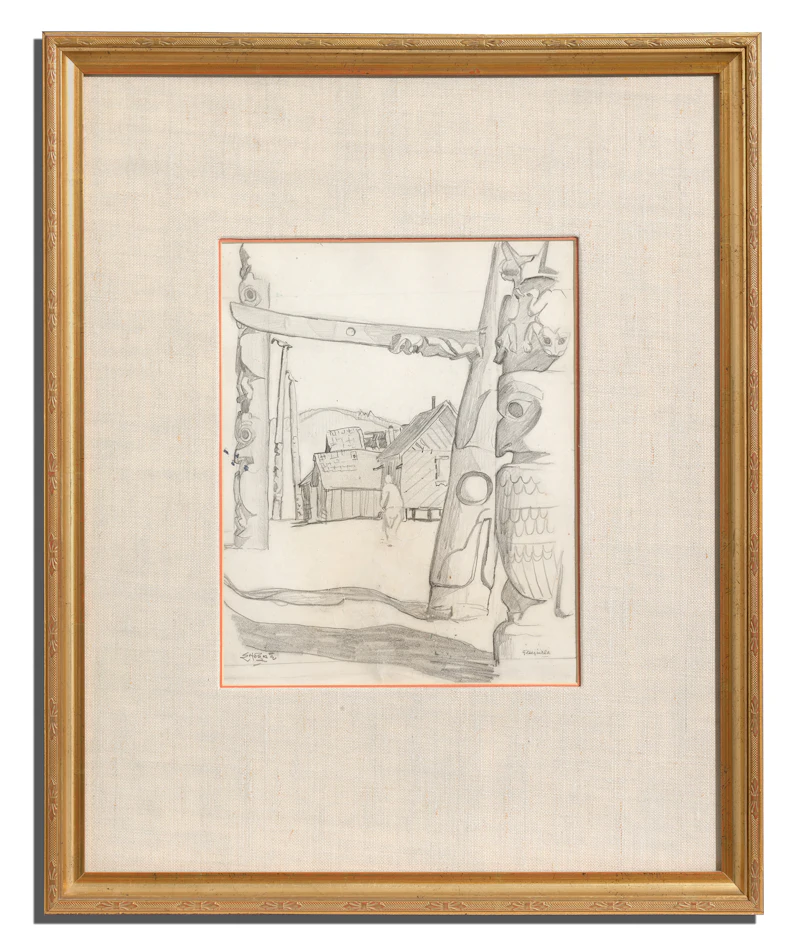 Edwin Headley Holgate, Totem Poles, Gitsegukla, graphite drawing - view 2