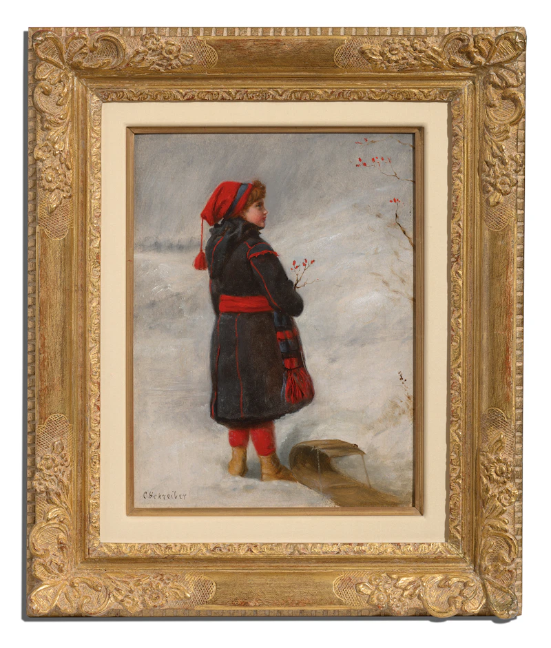 Charlotte Mount Brock Schreiber, Edith Schreiber with her Sleigh, oil on board, circa 1876 - view 2