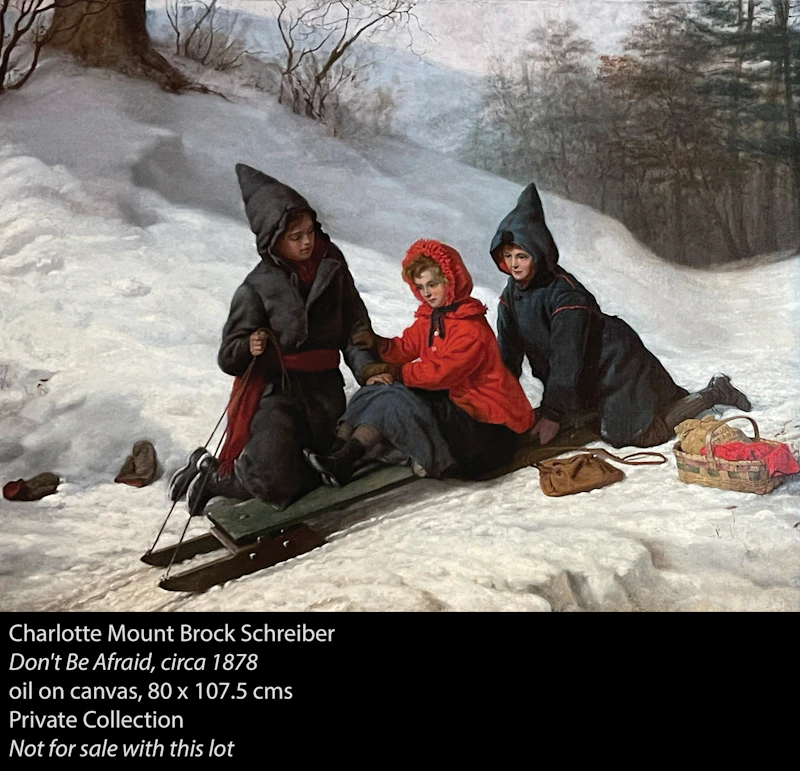 Charlotte Mount Brock Schreiber, Edith Schreiber with her Sleigh, oil on board, circa 1876 - view 5
