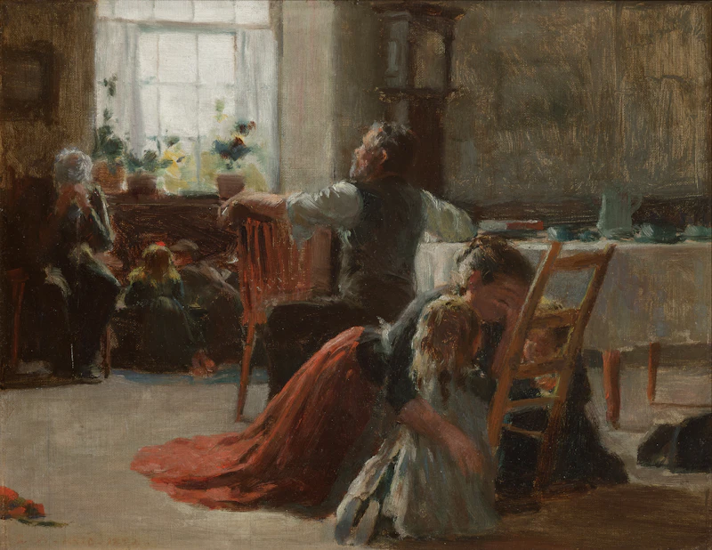 George Agnew Reid, Family Prayer, oil on canvas board