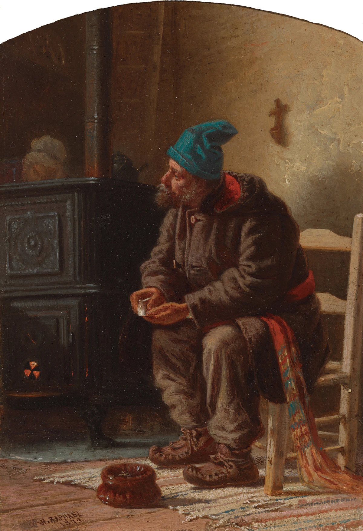 William Raphael, Preparing for a Smoke, oil on paper, 1873