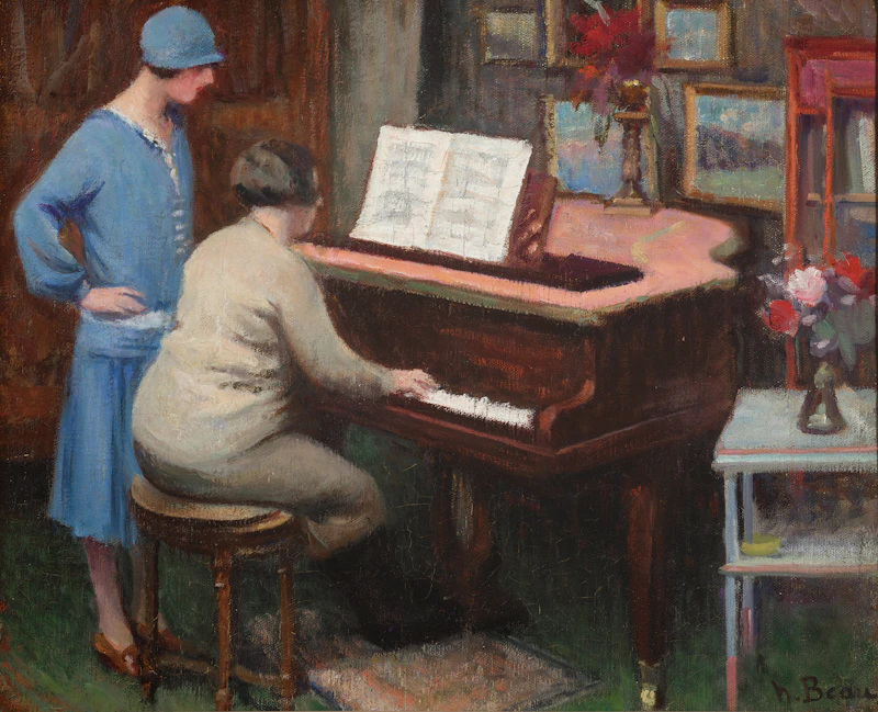 Henri Beau, Piano Lesson, oil on canvas