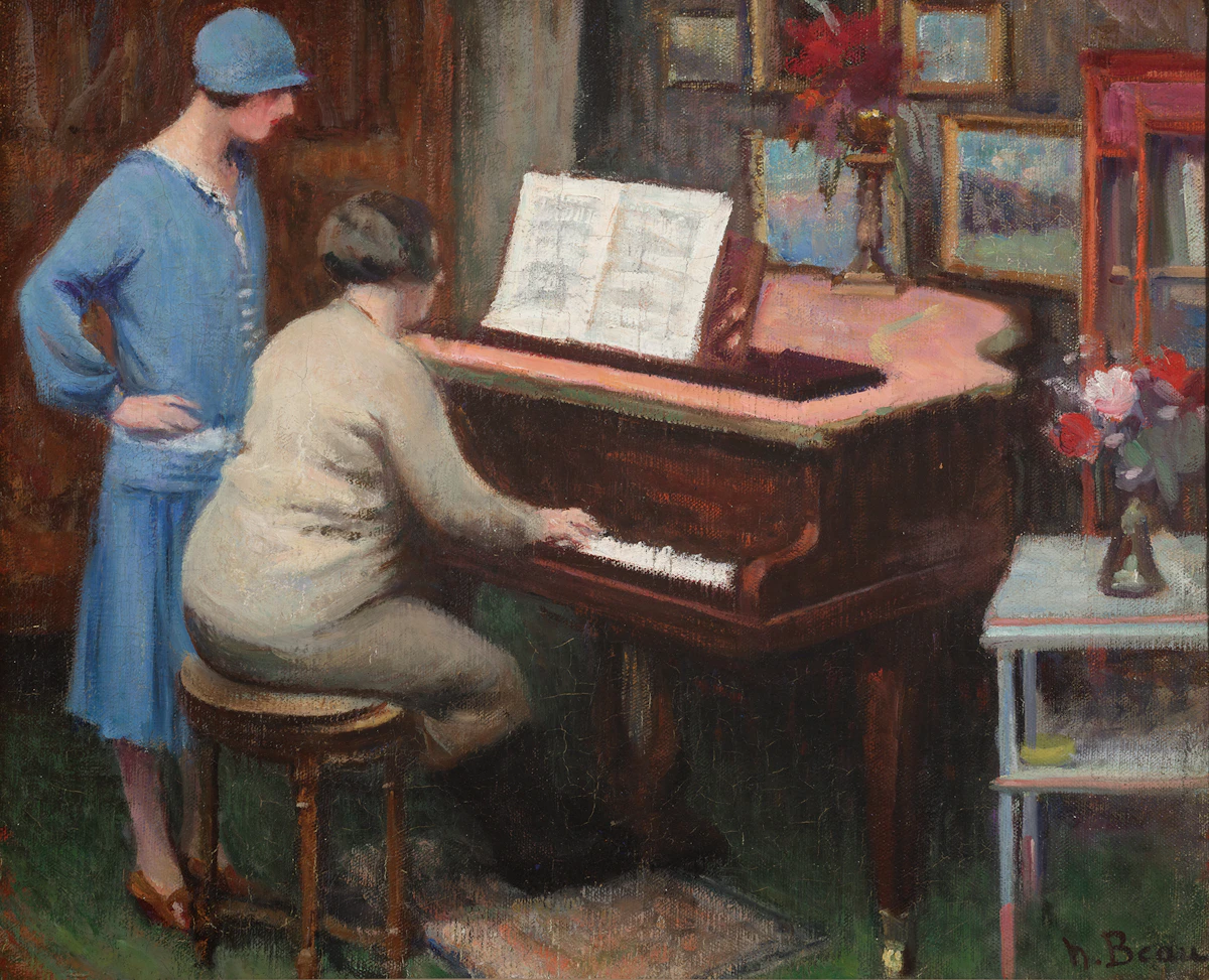 Henri Beau, Piano Lesson, oil on canvas