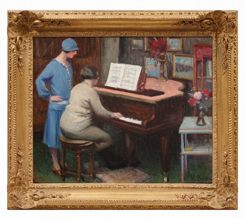 Henri Beau, Piano Lesson, oil on canvas - view 2