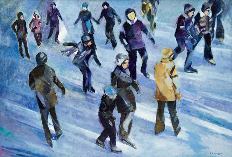 Rita Briansky, Skating (Mount Royal, Beaver Lake), oil on canvas