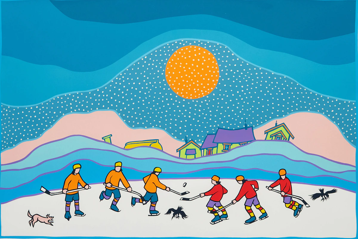 Ted Harrison, Hockey Game, colour serigraph, 1989