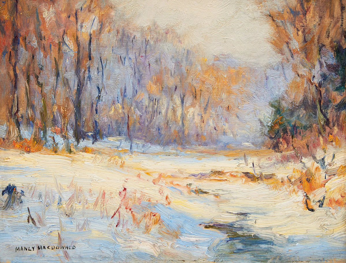 Manly Edward MacDonald, Winter Stream, oil on board
