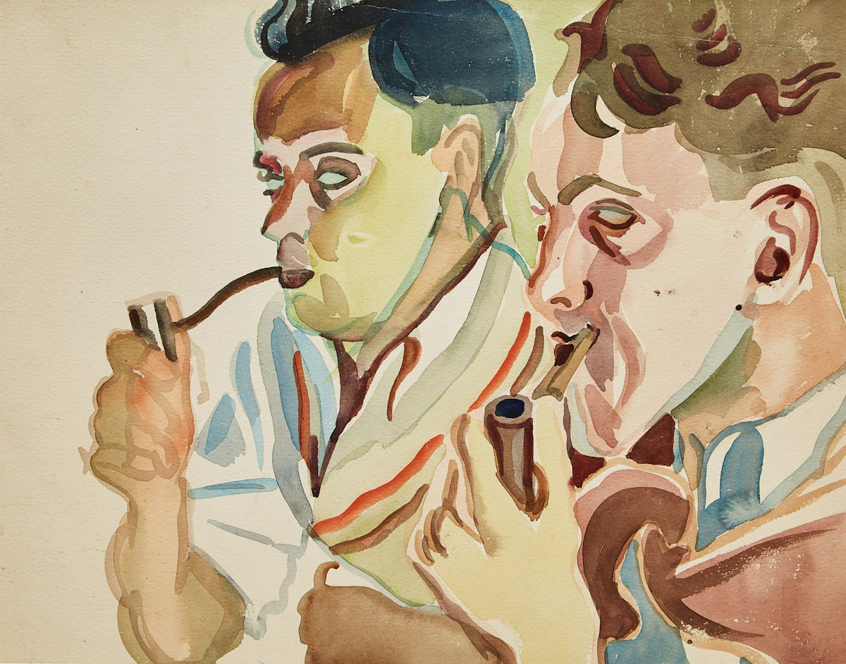 Pegi Nicol MacLeod, Two Pipe Smokers, watercolour