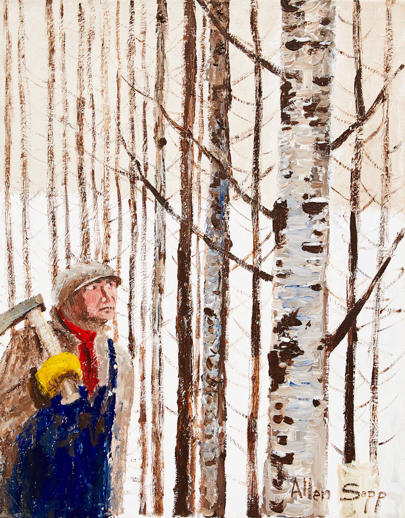 He’s Looking to Get a Log to Make a Sleigh Runner by Allen Sapp