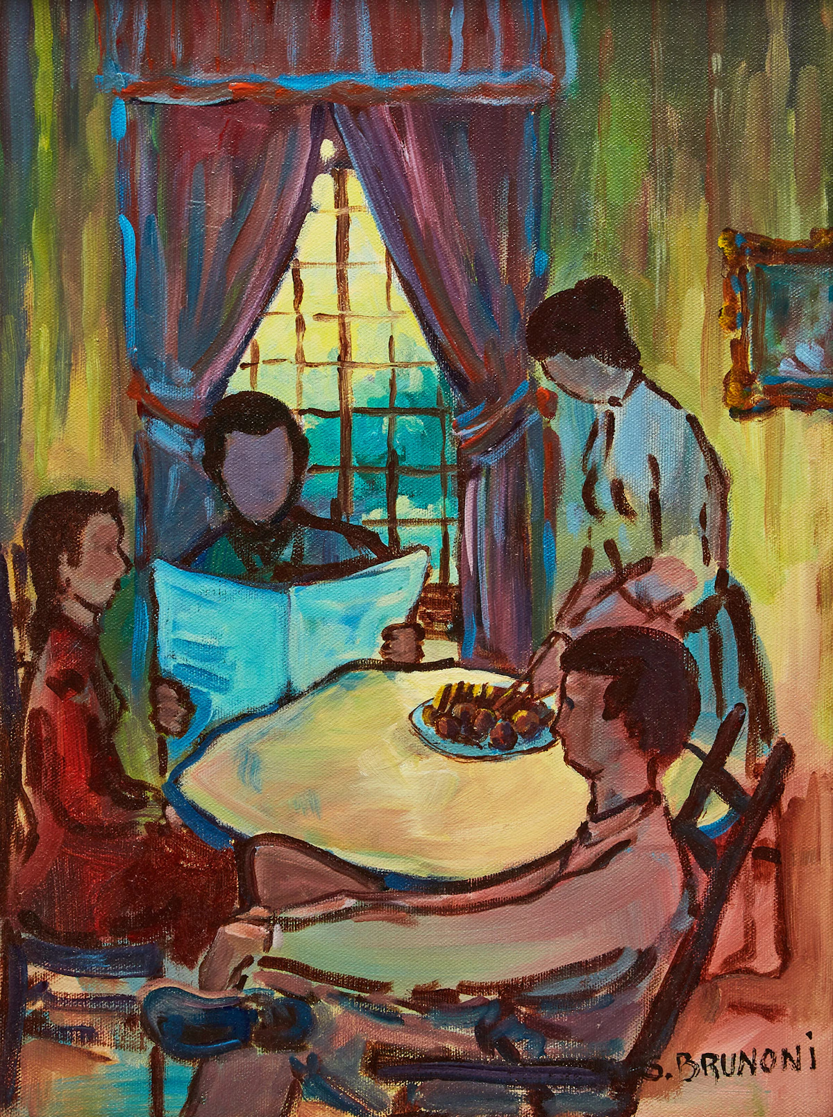 Serge Brunoni, Quietude familiale, oil on canvas, 1981