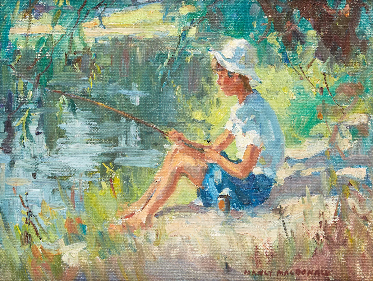 Manly Edward MacDonald, Duncan Fishing, oil on canvas laid down on board and two pencil drawings