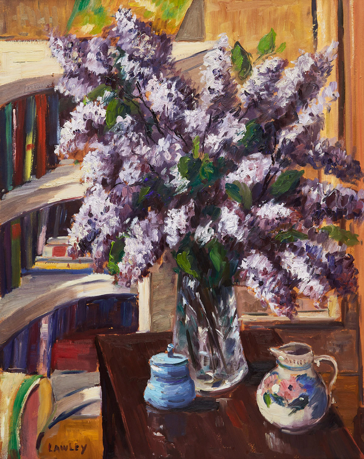 John Douglas Lawley, Still Life with Lilacs, oil on board