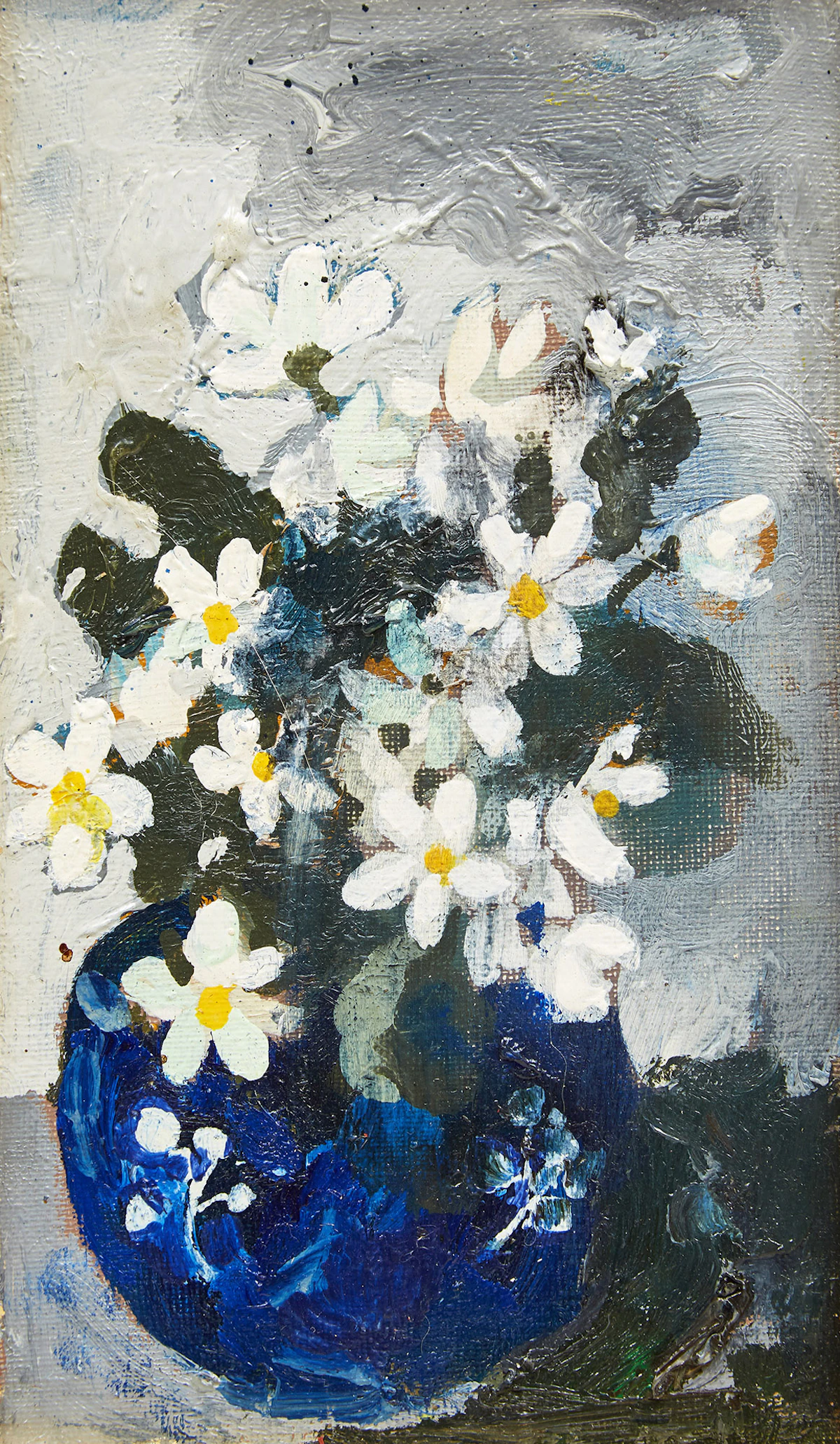 Molly Lamb Bobak, Wood Anemones 2, oil on canvas laid down on board