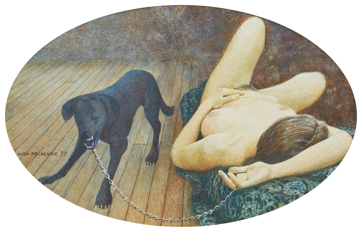 Hugh McKenzie, Nude Girl with Dog, egg tempera on board, 1977