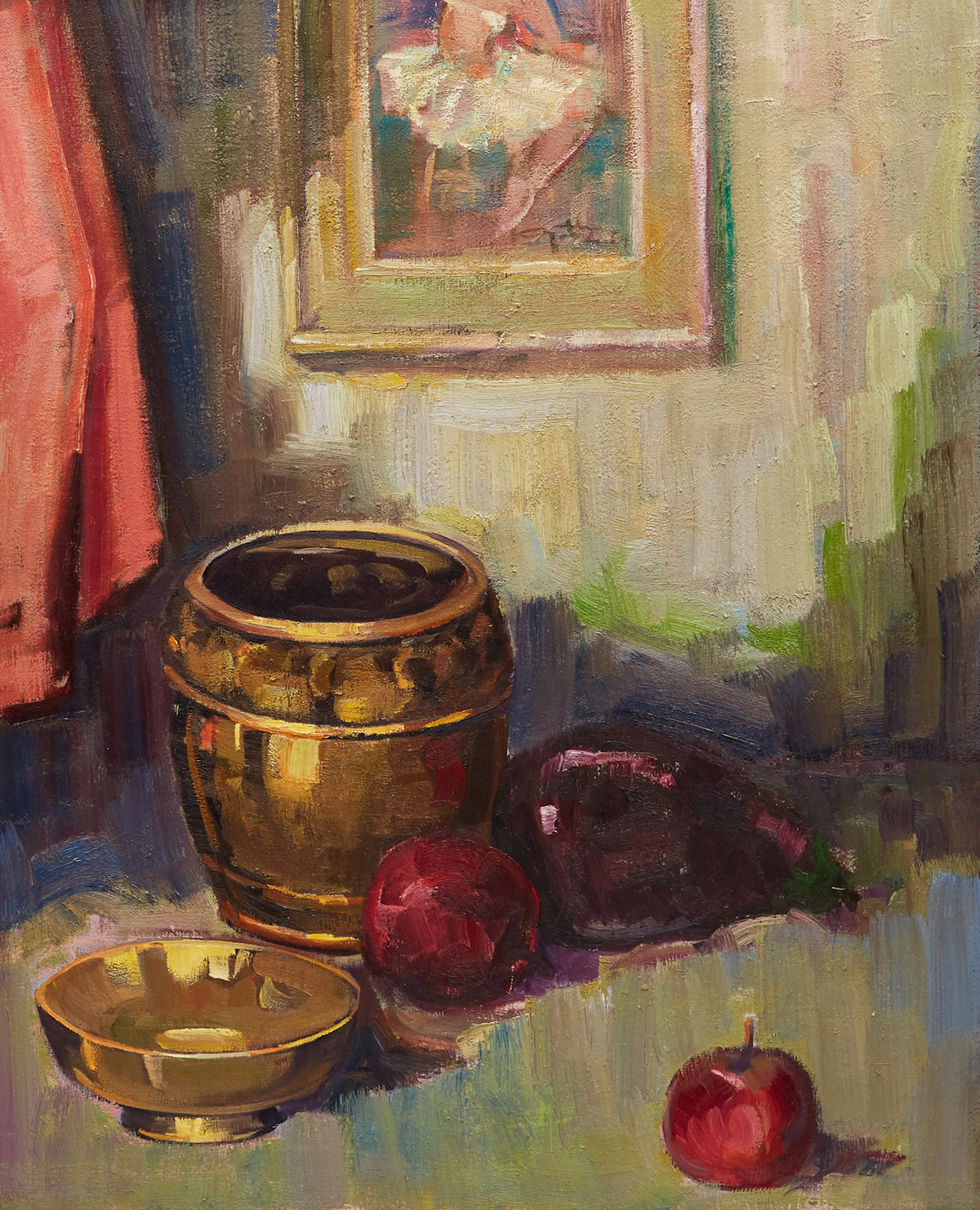 Leo Ayotte, Still Life with Apples and Eggplant, oil on canvas