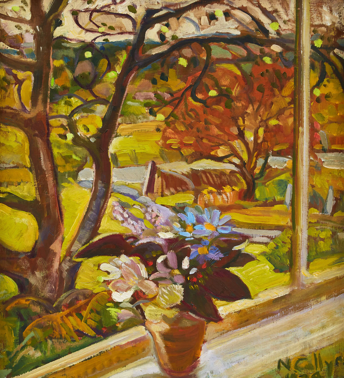 Nora Frances Elisabeth Collyer, Window, Autumn, oil on board, 1974