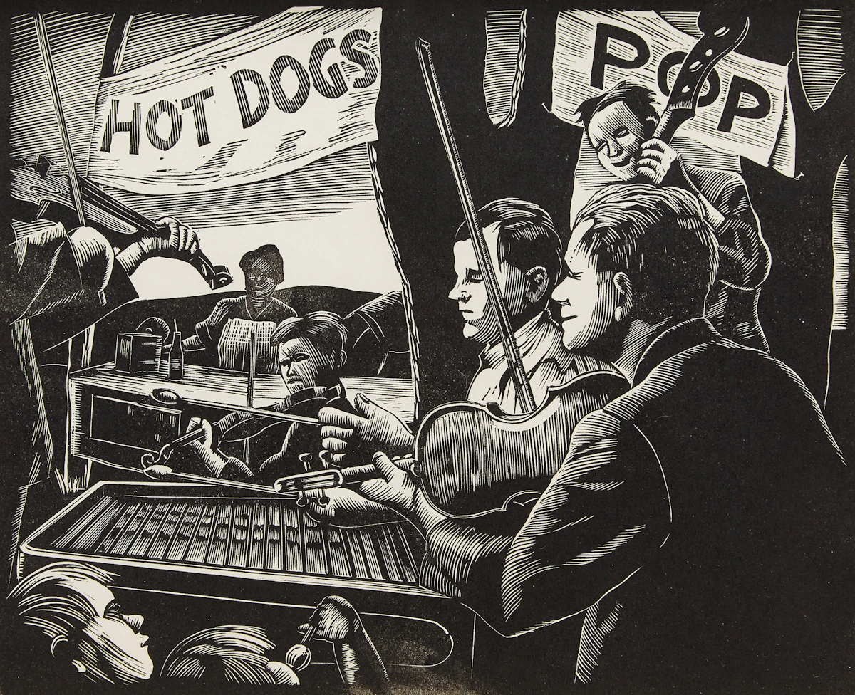Leonard Hutchinson, Worker’s Picnic, woodblock