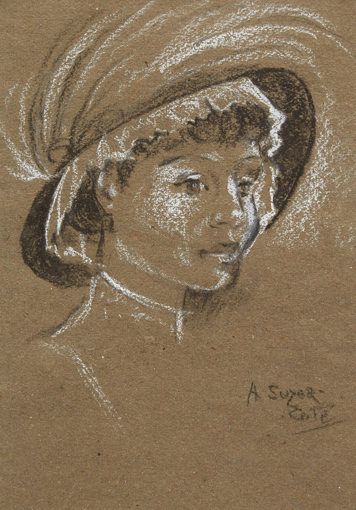 Marc-Aurèle de Foy Suzor-Coté, Girl Wearing Fancy Hat, pastel