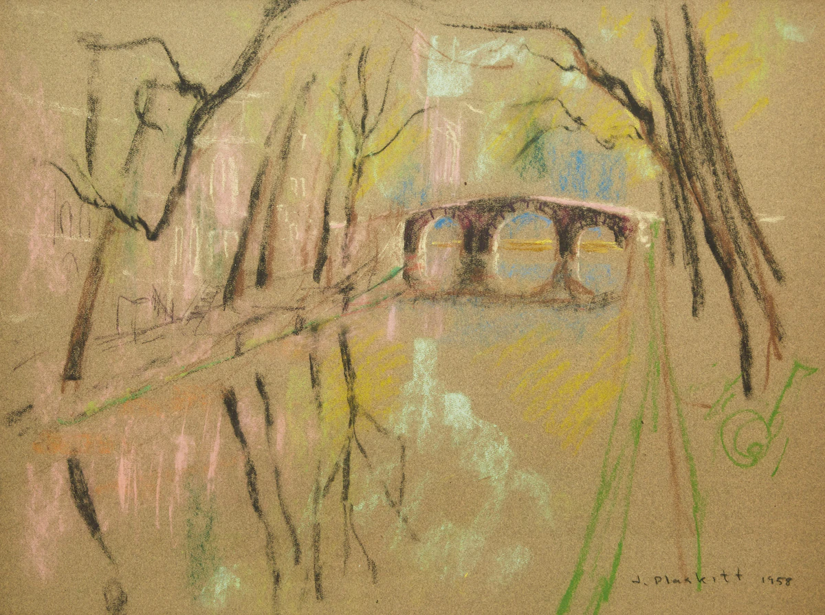 Joseph Francis Plaskett, Canal in Amsterdam , pastel, 1958