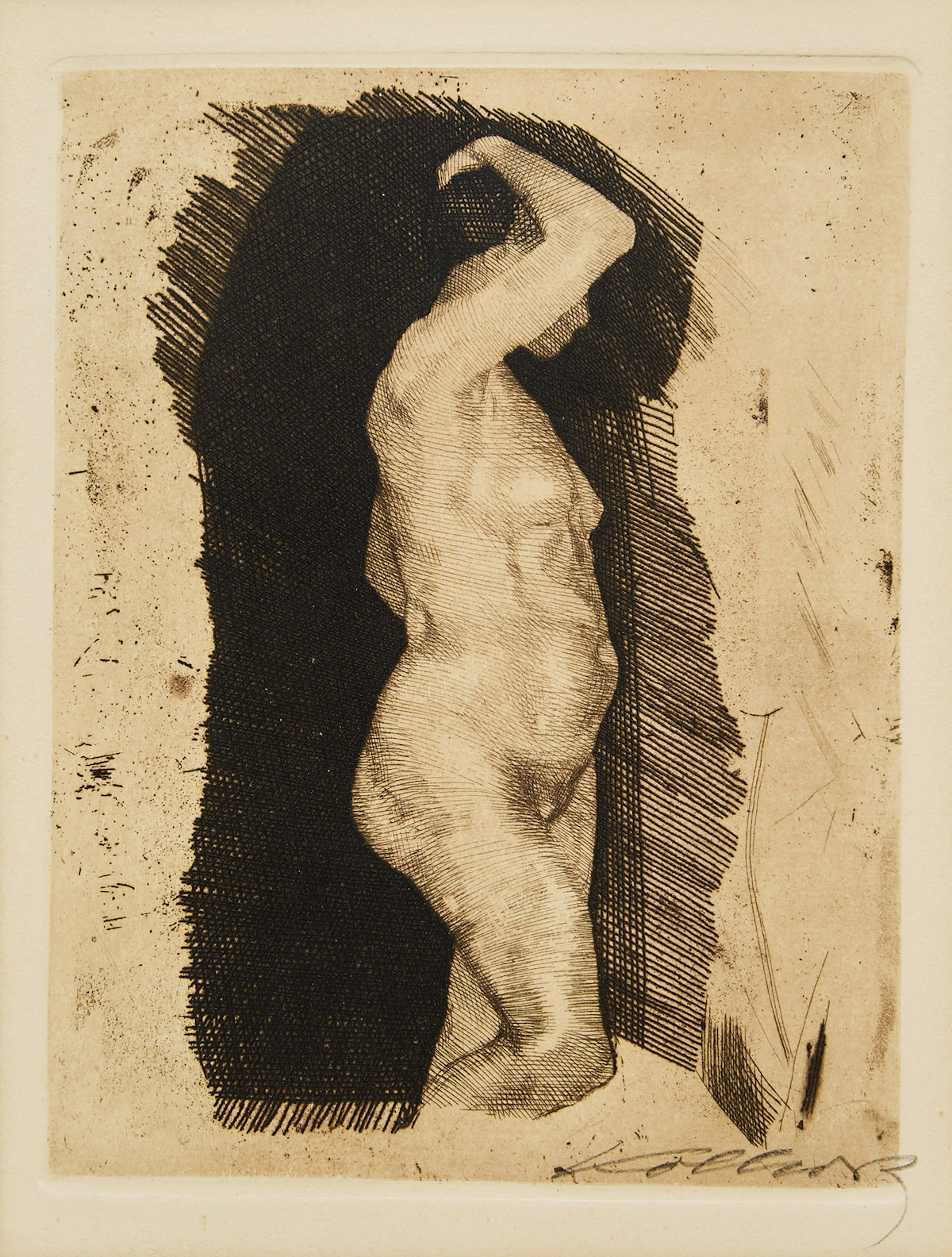 Käthe Kollwitz, Stehender weiblicher Akt (Standing Nude Figure), etching on paper, 1900