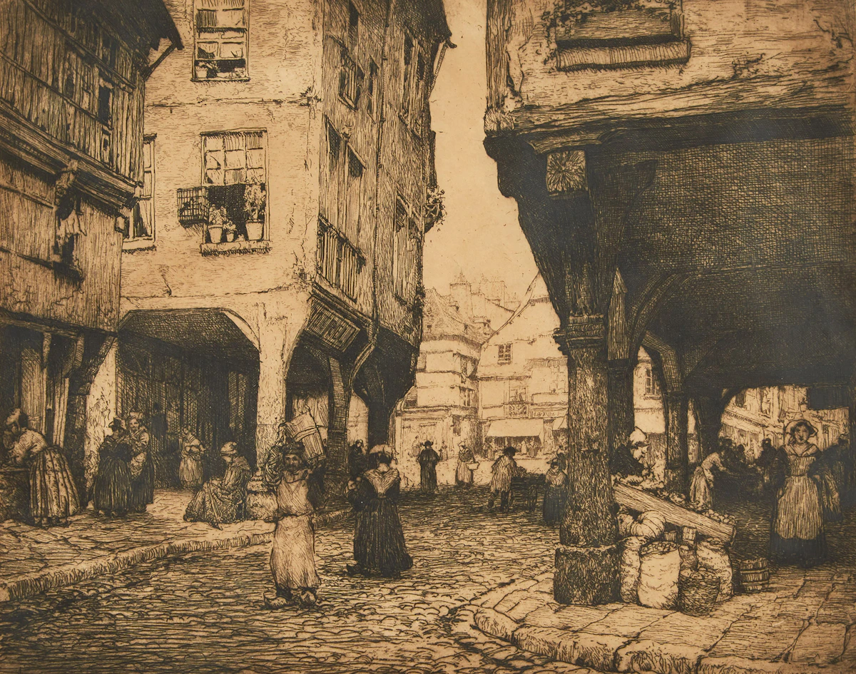 Clarence Alphonse Gagnon, Rue des Cordeliers Dinan, etching, 1907