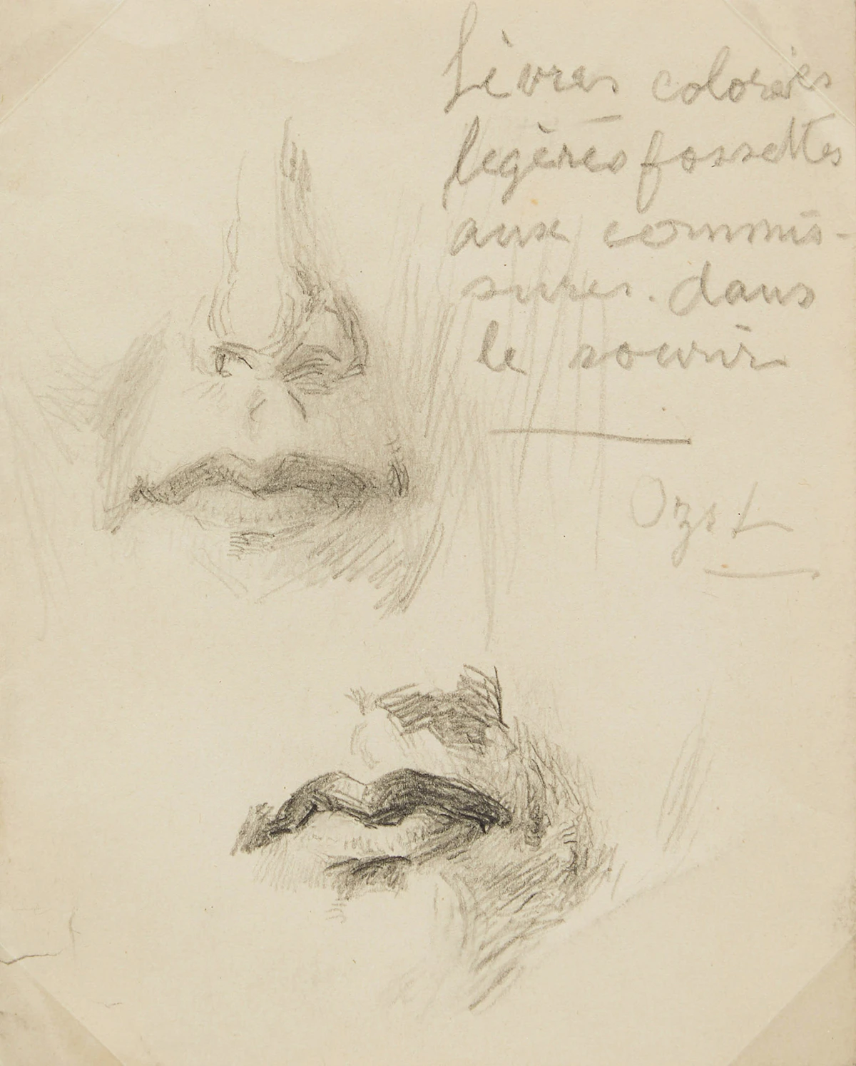 Ozias Leduc, Lèvres Colorées; Personnage, two pencil drawings, March 4, 1934