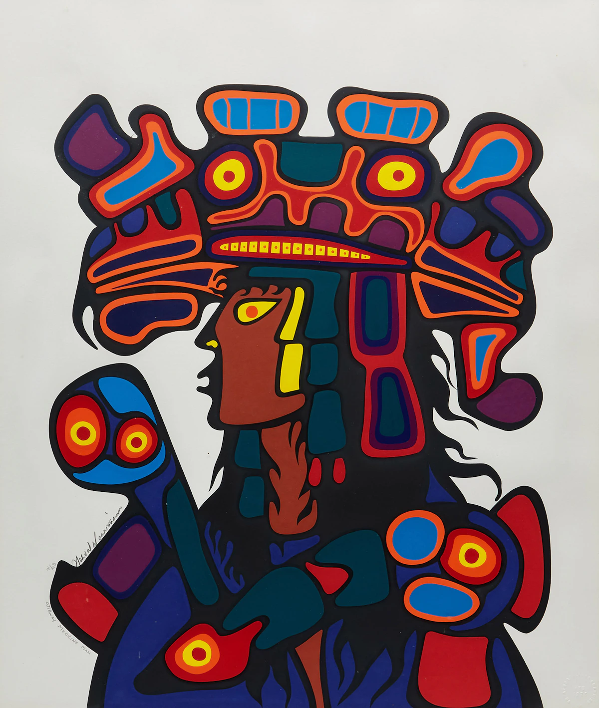 Norval Morrisseau, Ojibway Medicine Man, serigraph in colours