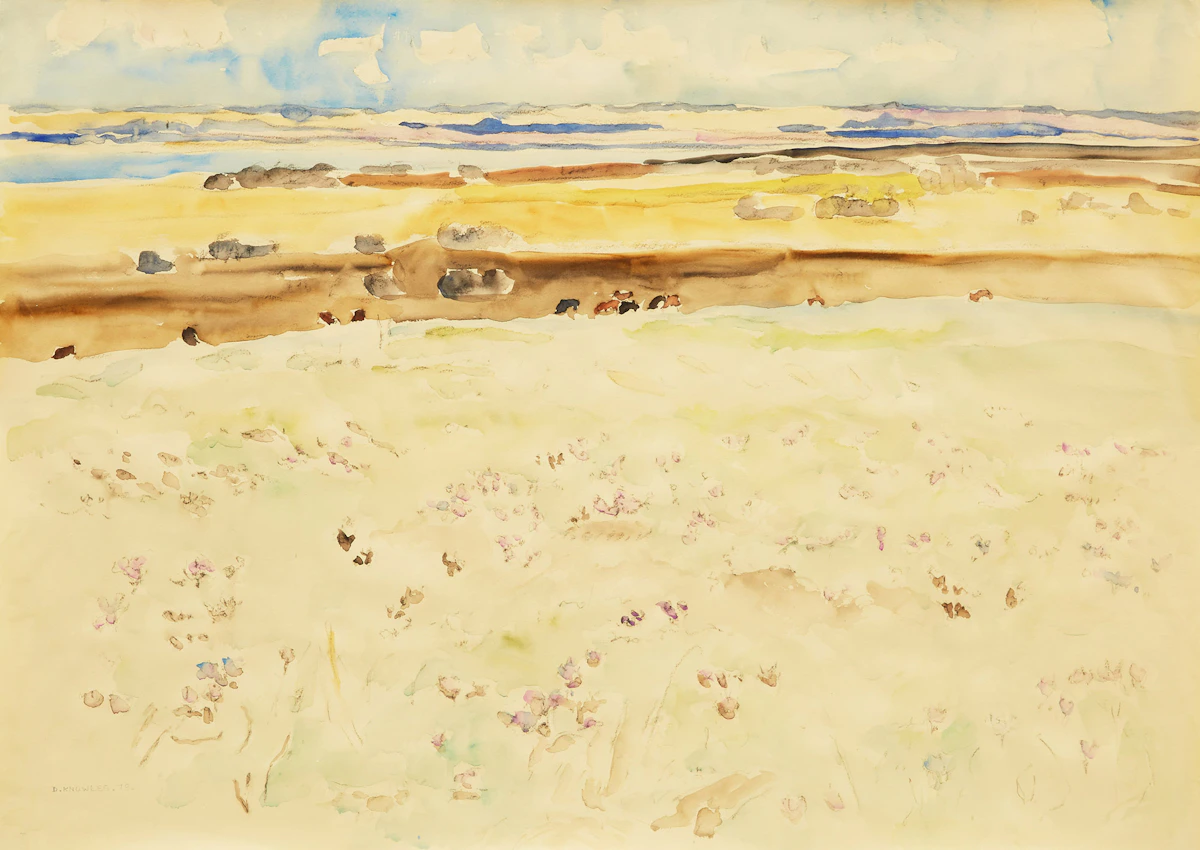 Dorothy Elsie Knowles, Cows & Crocuses, watercolour on paper, 1979