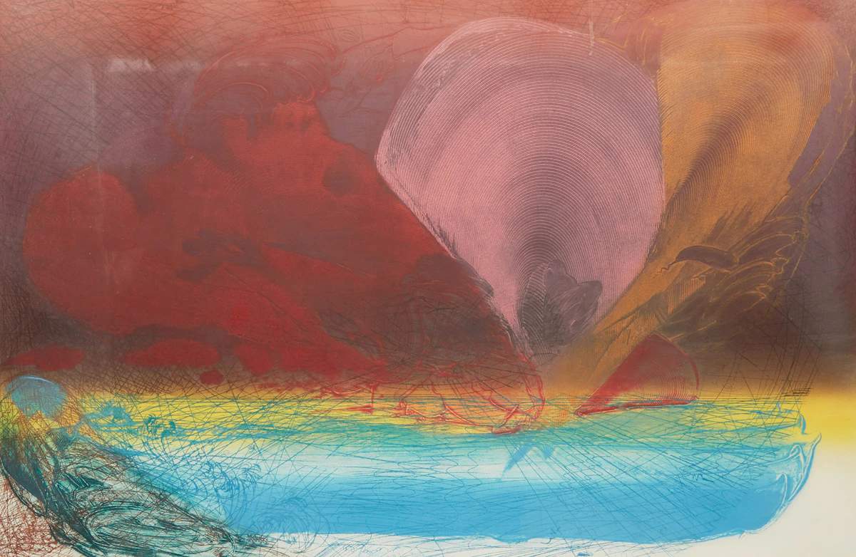 Joseph Drapell, Looking West, etching in colours, 1990
