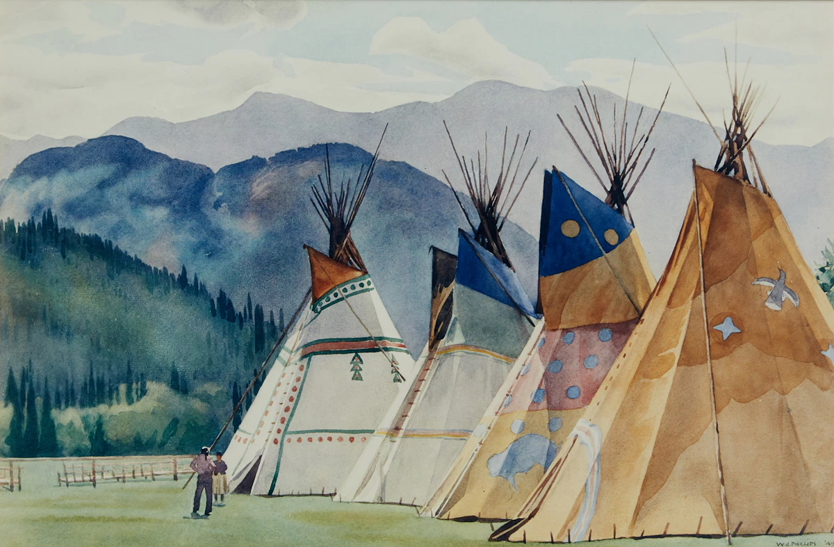 Walter Joseph Phillips, Teepees, Banff, photolithographic reproduction