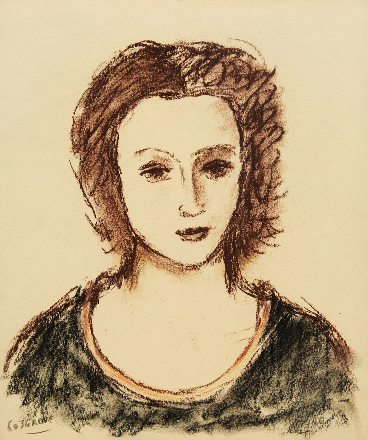 Stanley Morel Cosgrove, Tête de femme, pastel, circa 1970