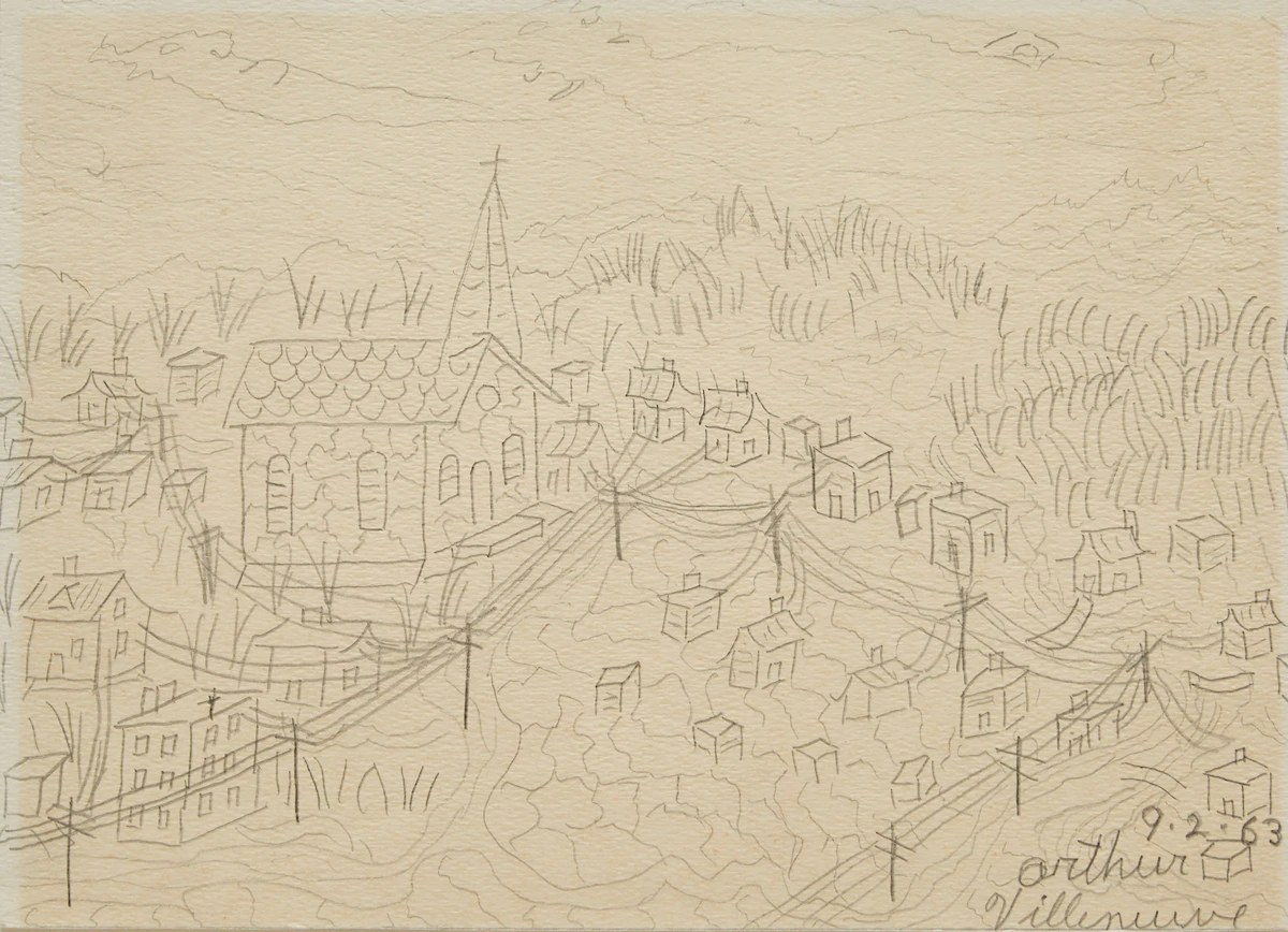 Arthur Villeneuve, Sketch of a Village , pencil, 1963