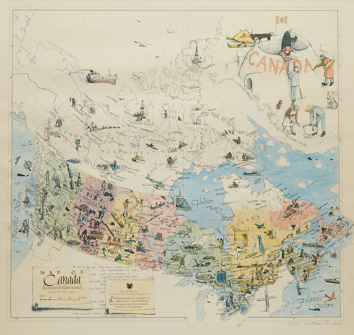 William Kurelek, Map of Canada, colour lithograph, 1975