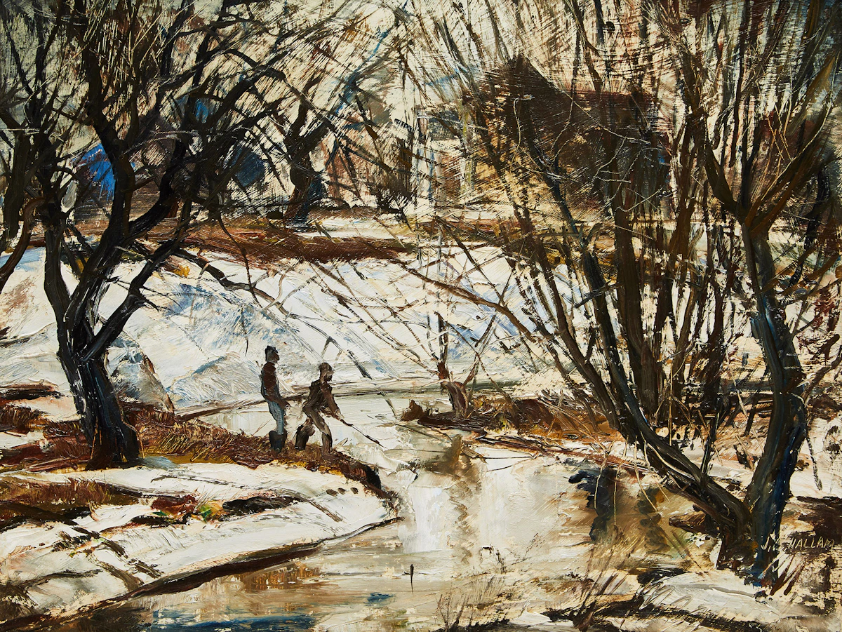 Joseph Sidney Hallam, Swollen Creek, oil on board