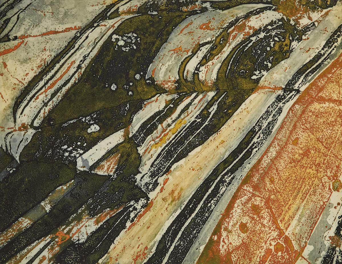 Edward John Bartram, Folded Rock (Precambrian Shield Series), etching in colours, 1980