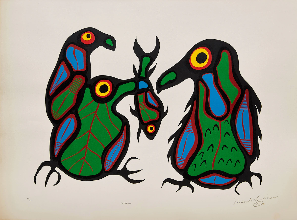 Norval Morrisseau, Seagulls, colour serigraph