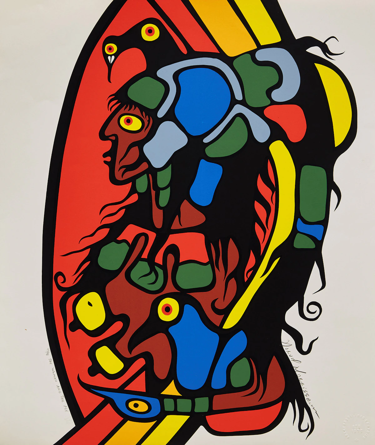 Norval Morrisseau, The Woman and the Fly, colour serigraph