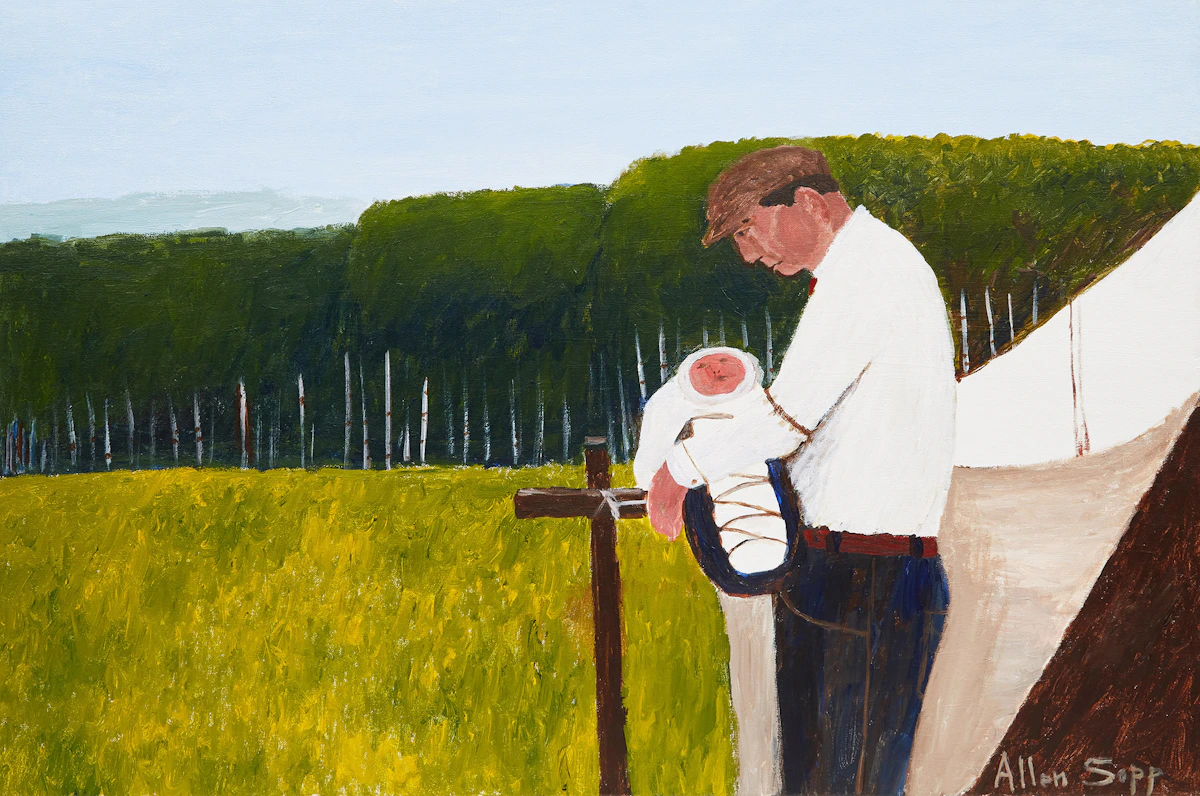 Allen Sapp, Man with Child, oil on canvas