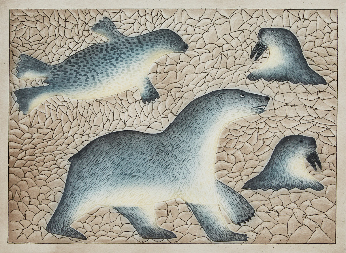 Nuna Parr, Hunting Bear, etching and aquatint, 2017