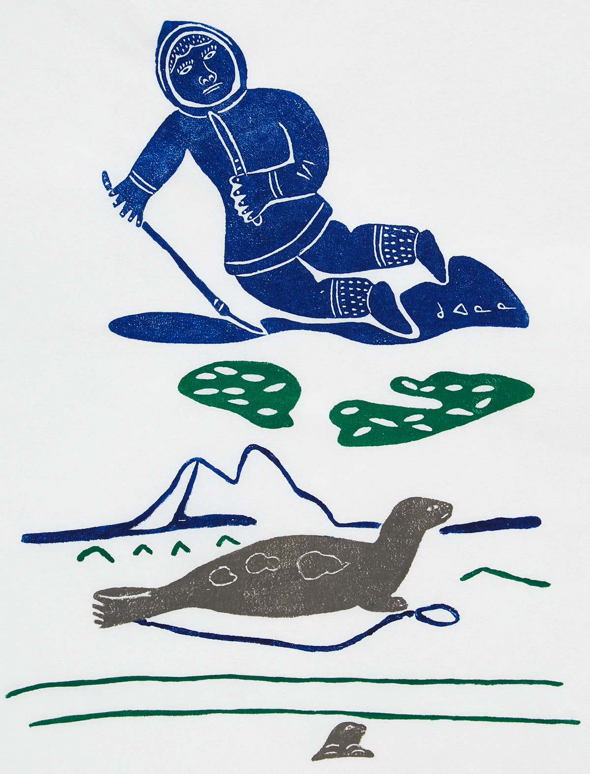 Kalai Qumaluk, Man Goes to a Seal Quietly, stonecut