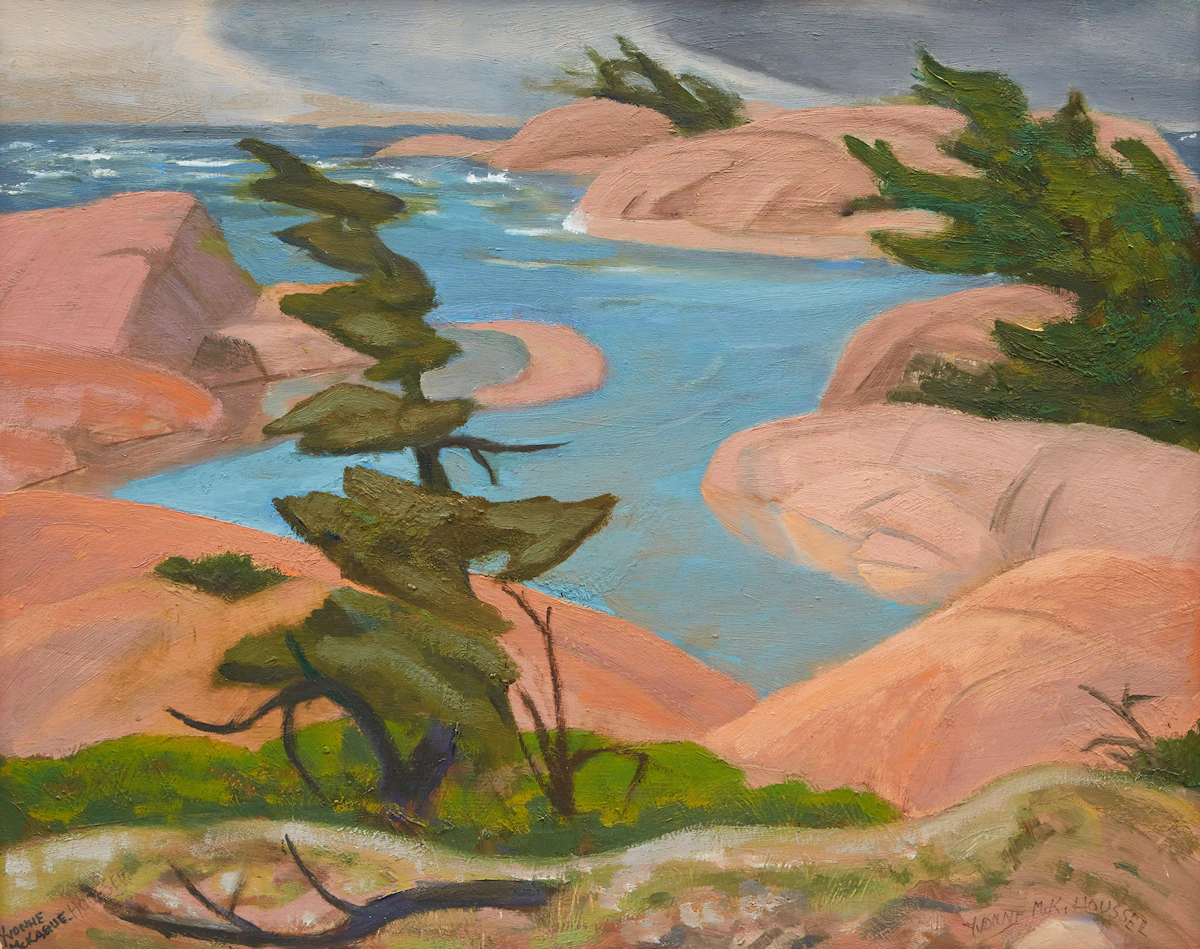Yvonne McKague Housser, Before the Storm, Georgian Bay, oil on board and holiday card, 1940