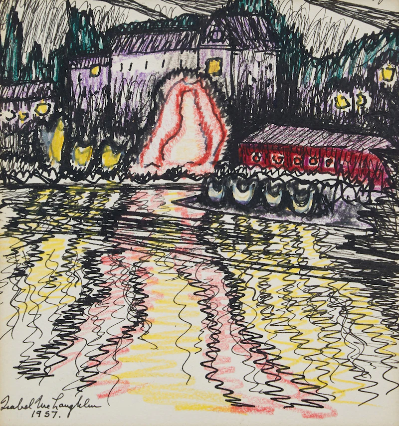 Isabel McLaughlin, Port at Night, ink and coloured pencil