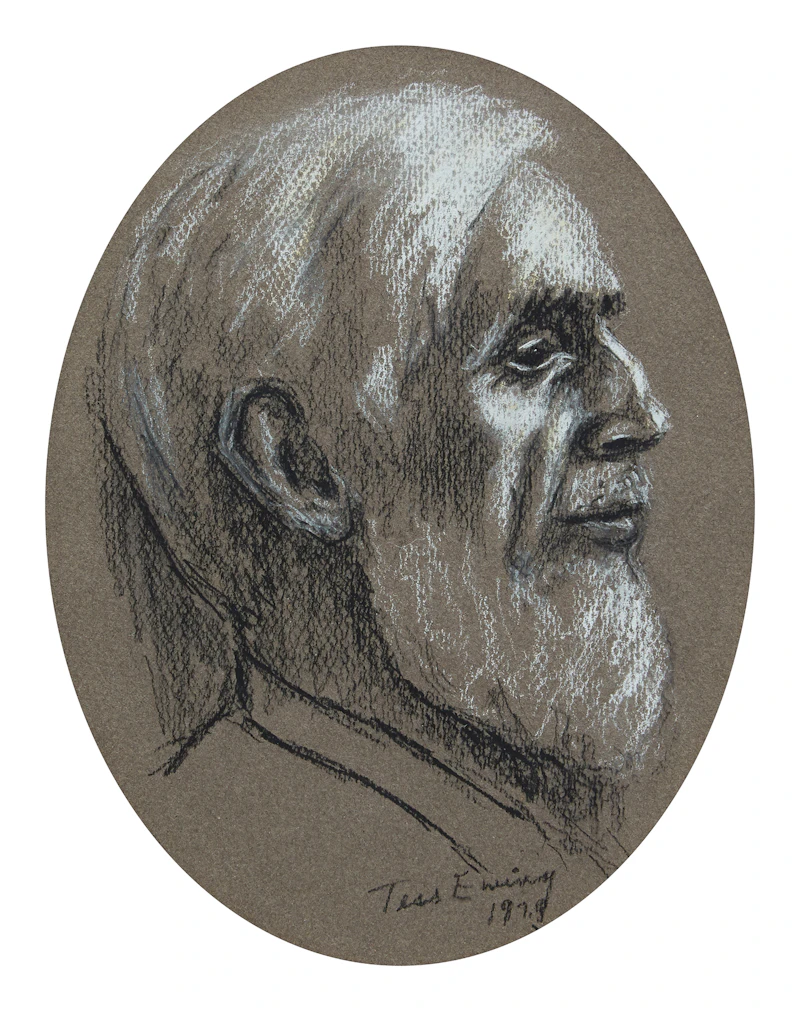 Profile of a Bearded Man; Portrait of a Man Wearing a Sou’wester Hat by Tess Ewing
