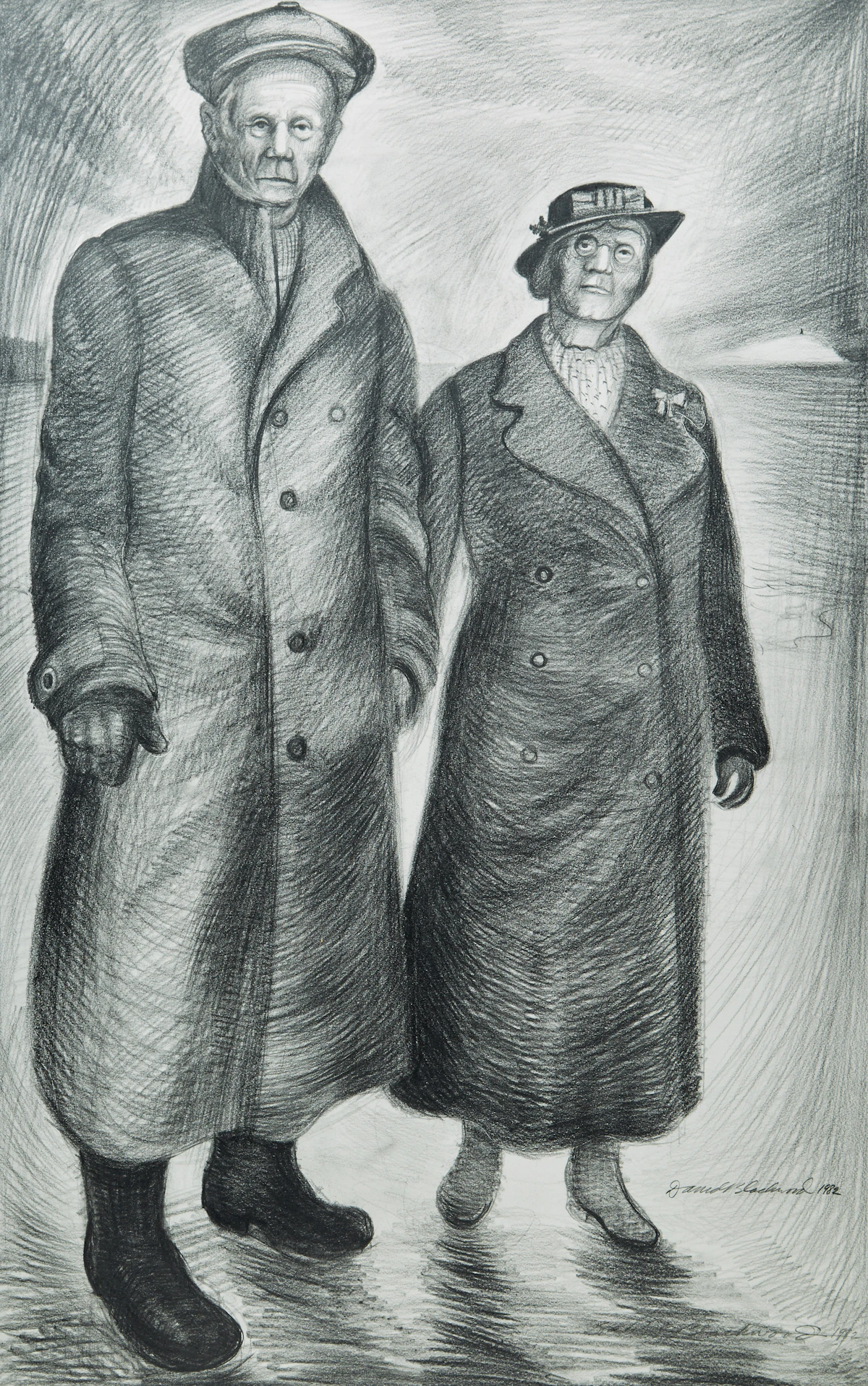 David Lloyd Blackwood, Captain Alb and Aunt Nance, graphite on paper, 1982