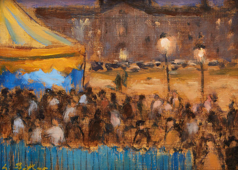 Antoine Bittar, L'Entrée du Cirque, Montreal, oil on board